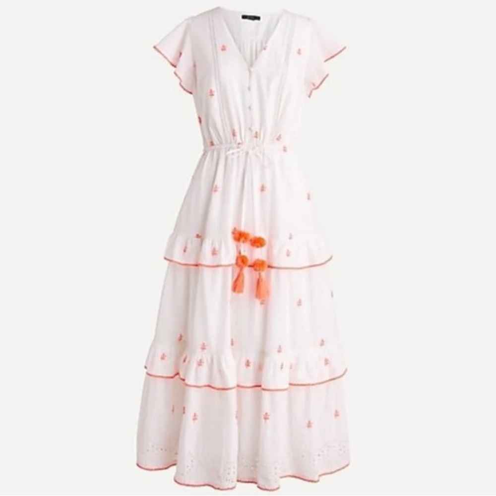 J Crew white cotton neon Pom Pom dress size 4